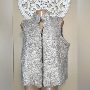 Natural reflections women’s XL vest jacket Sherpa tan furry soft pockets warm